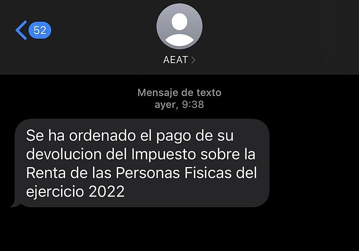 El verdadero SMS que manda la Agencia Tributaria.