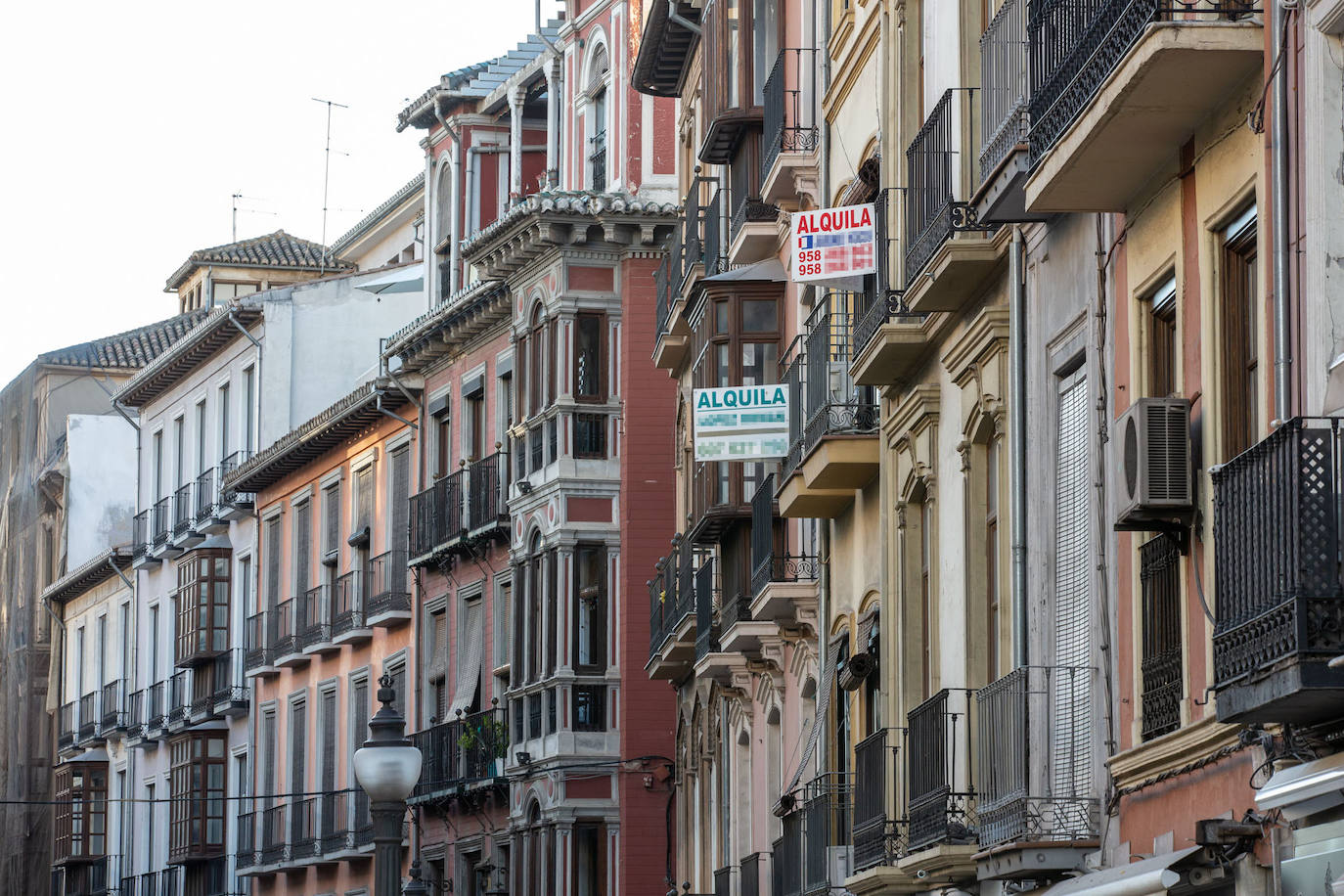Carteles de anuncios de alquiler en el centro de Granada.