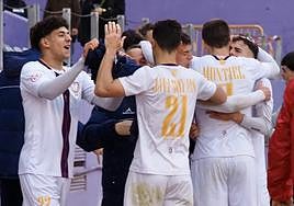 Jugadores del Real Jaén celebran uno de los goles de la temporada.