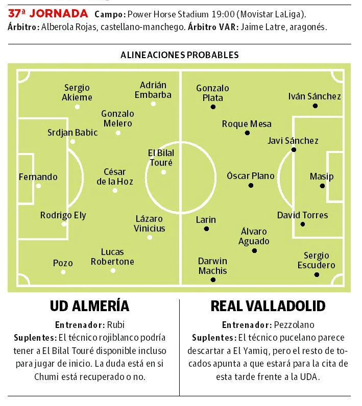 Alineaciones de ud almeria contra real valladolid