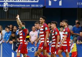 Solar celebra el 0-1 en Avilés.