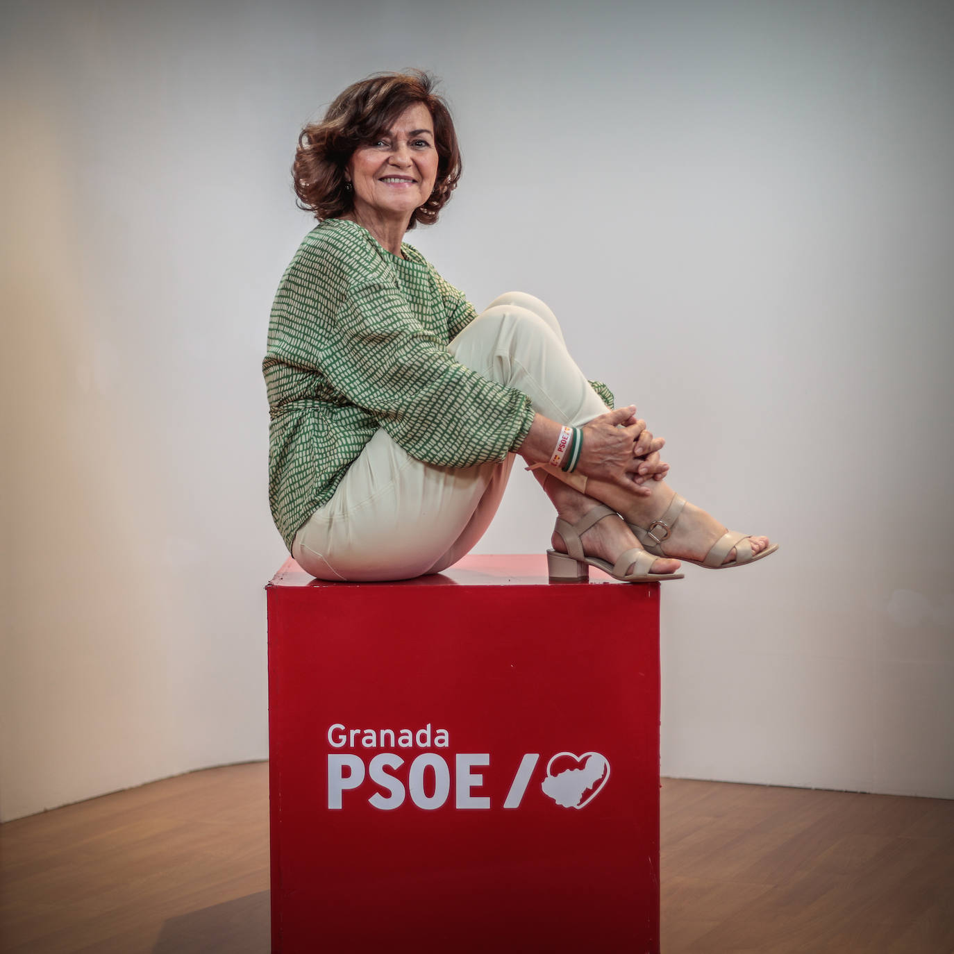 Carmen Calvo, en la sede del PSOE de Granada.