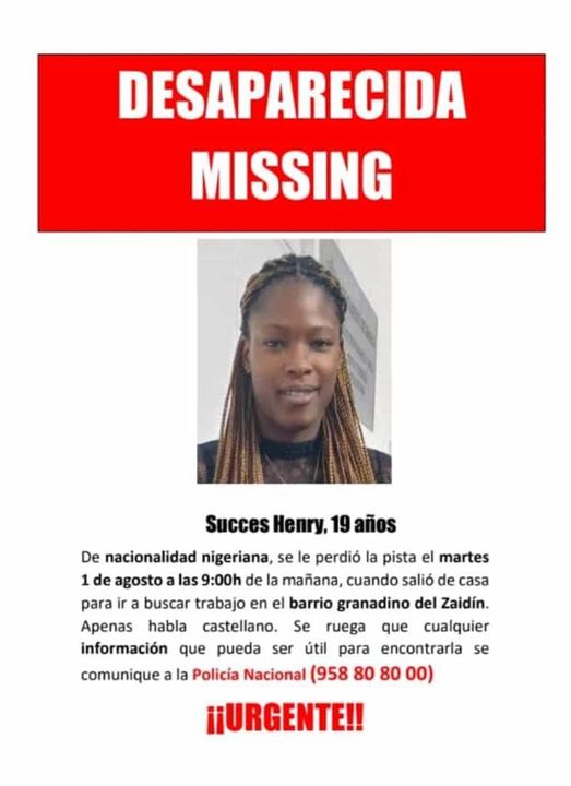 Cartel de búsqueda de la joven nigeriana.