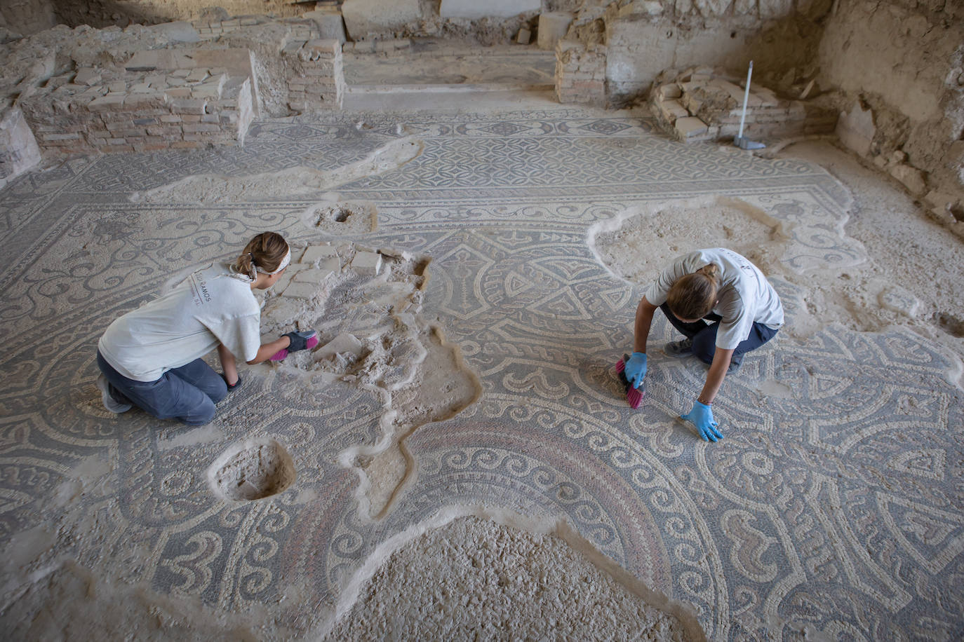 Trabajos de mantenimiento del mosaico.