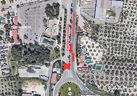 Corte en la carretera de Granada por las obras de la vía peatonal hasta Ifeja