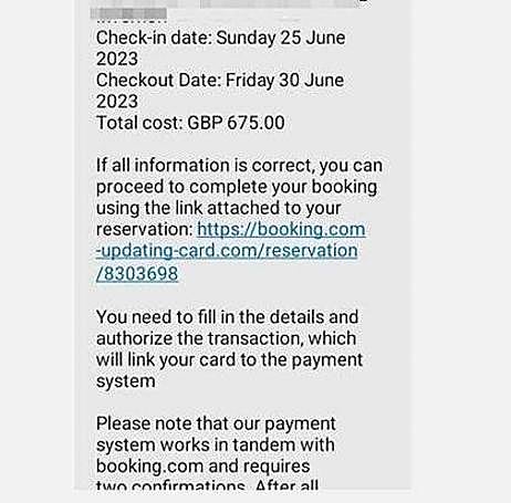 Mensaje enviado desde la app de Booking.