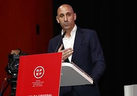 El presidente Luis Rubiales, durante la asamblea extraordinaria del pasado viernes 25.