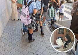 Niñas a las puertas de la Sagrada Familia. En pequeño la abogada d elos padres, María Santaolalla.