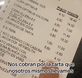 Debate por el precio del servicio en un bar de Almería: «Pero si la tarta la habéis traído vosotras»