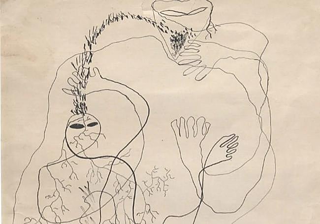 Detalle del dibujo «Dos figuras sobre una tumba», de Federico García Lorca e incluido en el libro.