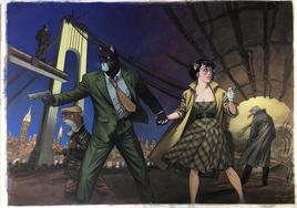 Ilustración de Blacksad con las portadas de las dos partes de 'Todo cae'.