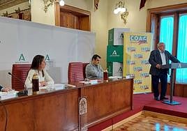 Miguel Padilla, durante su intervención en la sede de la Junta de Andalucía.