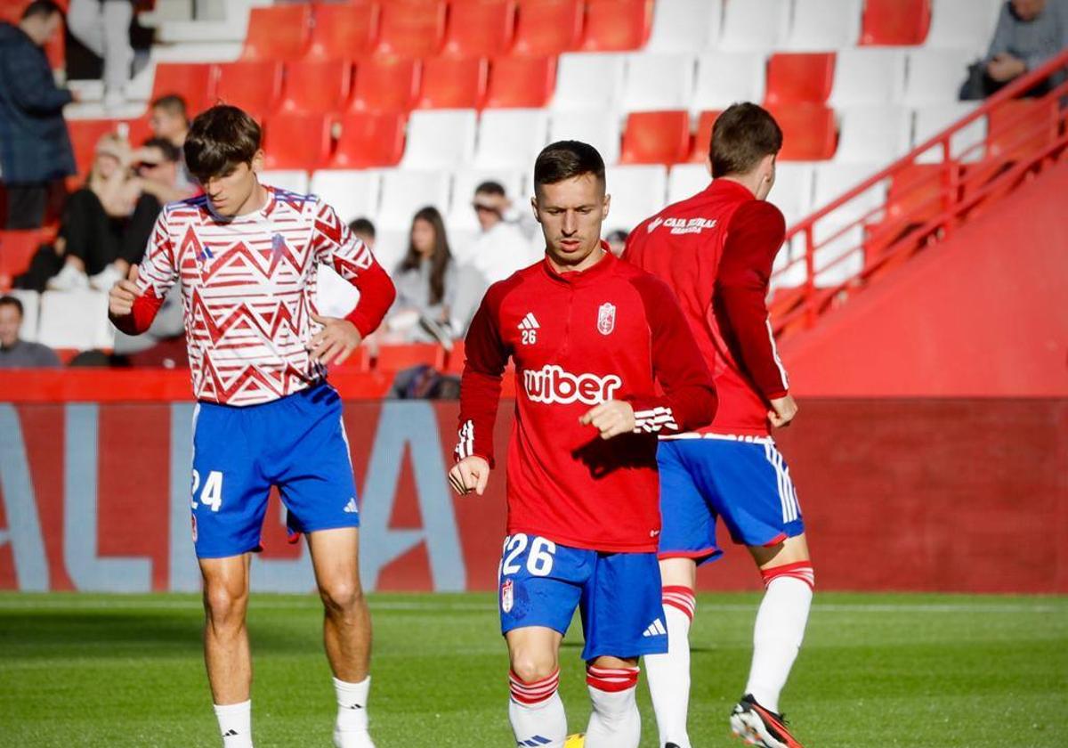 Calentamiento del partido de este domingo.