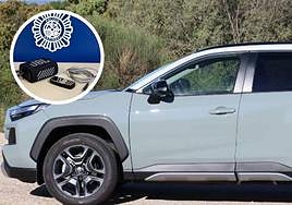 Modelo de vehículo robado y material que se empleaba para su 'hackeo'.