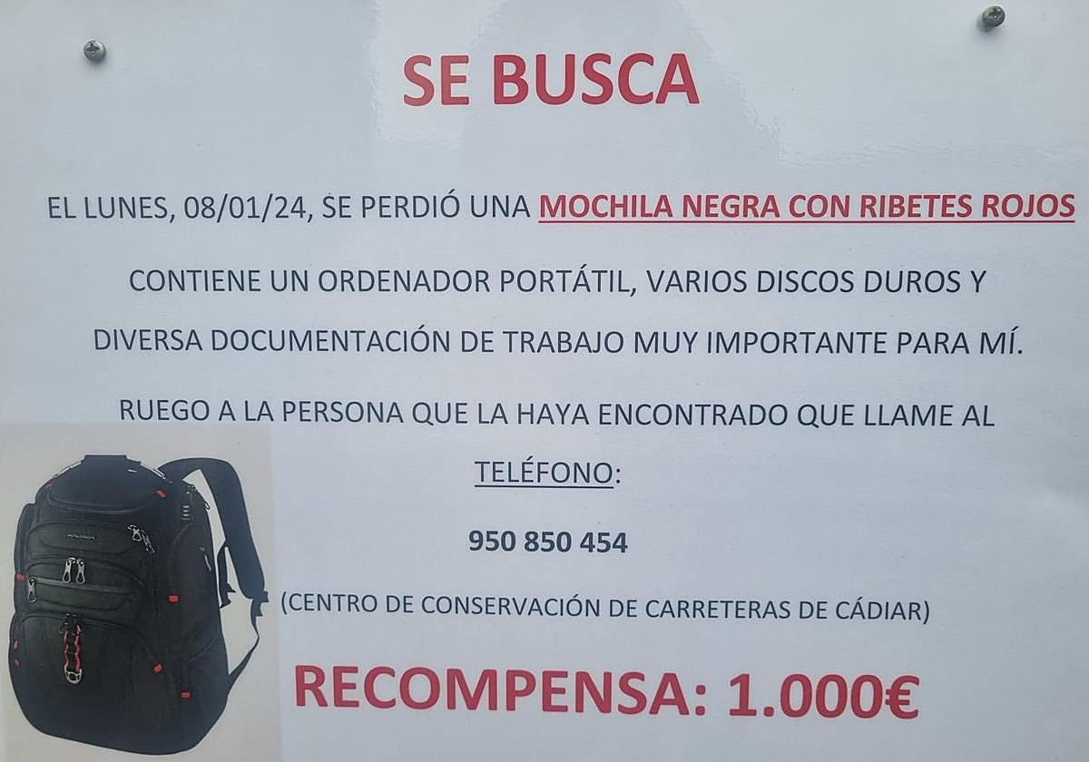 Anuncio mochila perdida.