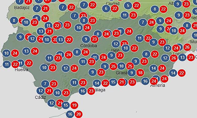 Temperaturas para el jueves en Andalucía.