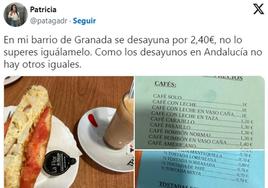Imágenes publicadas por @patagadr de su desayuno en Granada.