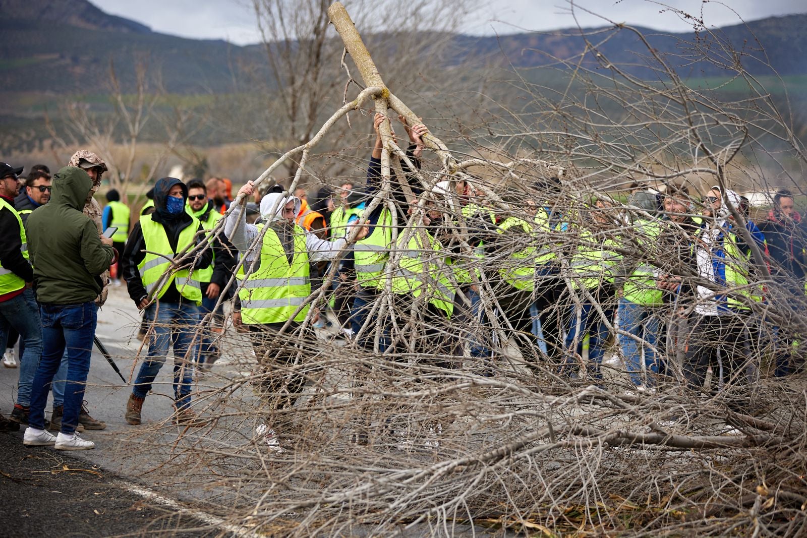 Las protestas de los agricultores de la A-92 en Huétor Tájar, en imágenes