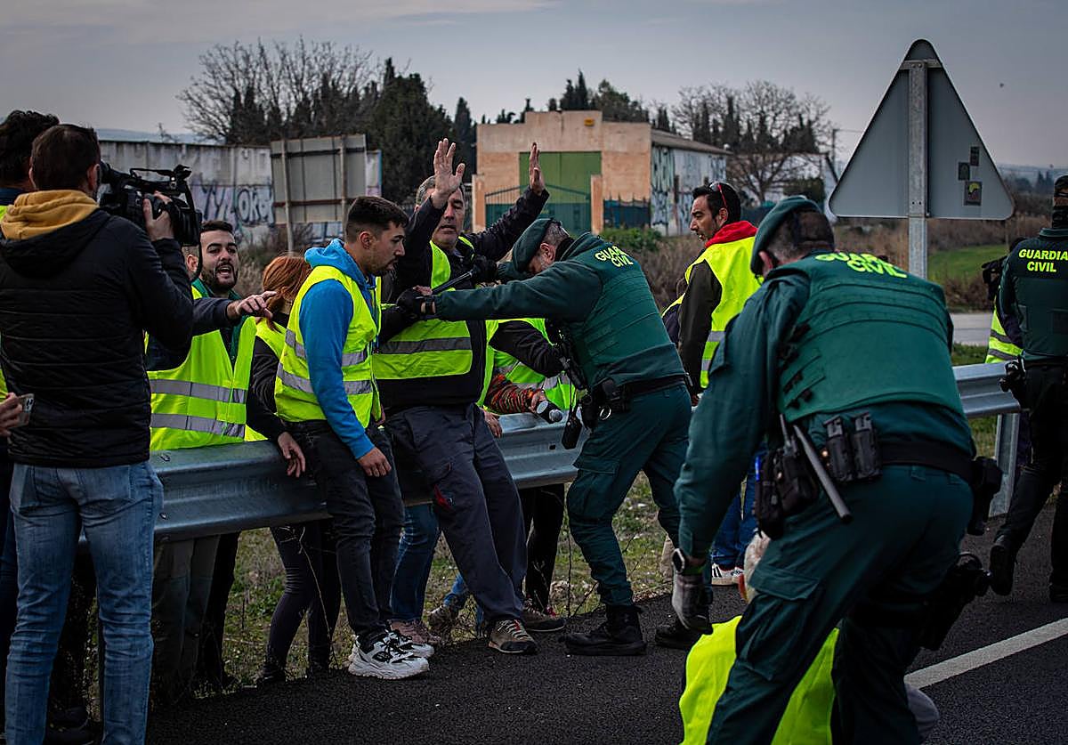 Agricultores durante uno de los cortes en Santa Fe.