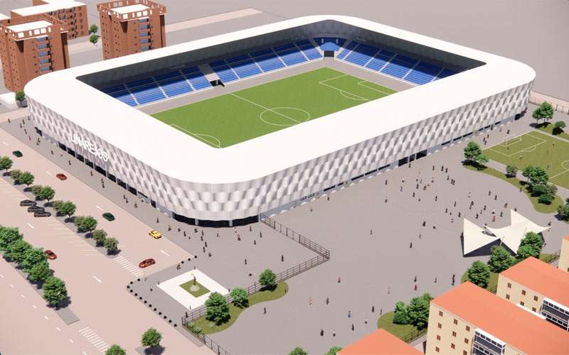 Recreación en 3D de cómo será el futuro estadio de Linarejos.