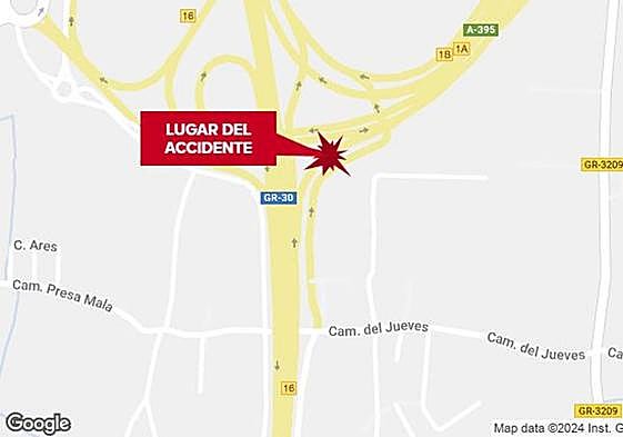 Lugar del accidente, en la GR-30 de Granada.