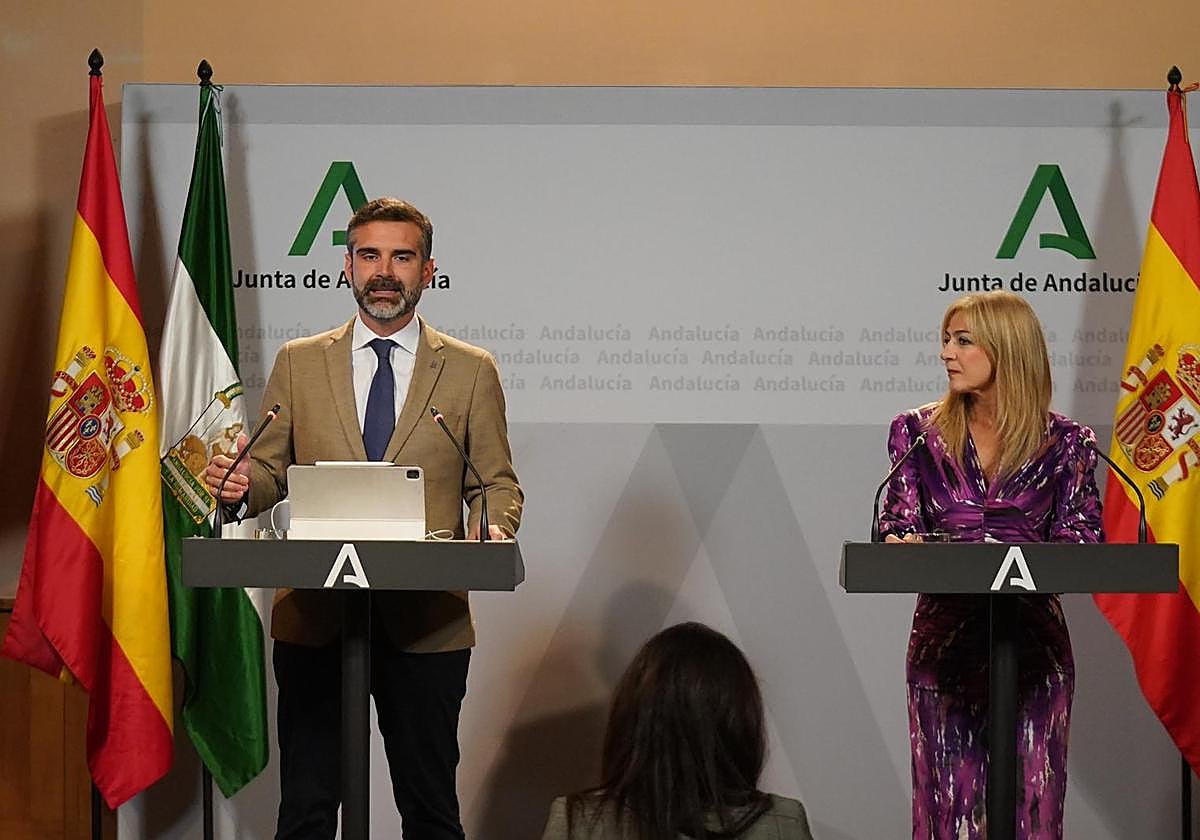 Fernández-Pacheco y la consejera de Desarrollo Educativo, Patricia del Pozo, en rueda de prensa tras el Consejo de Gobierno.