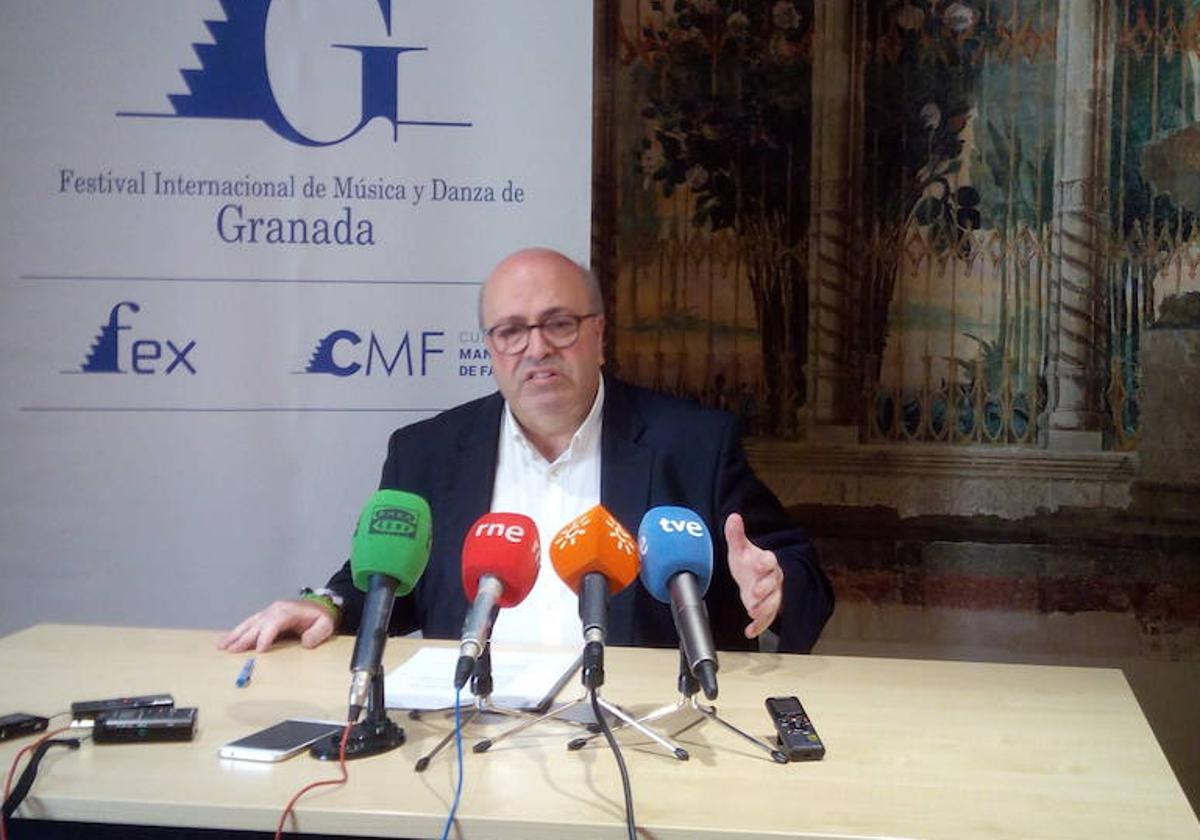 Diego Martínez, en la rueda de prensa en que anunció su despedida como director del Festival el 21 de julio de 2017. Fue el último elegido por concurso.