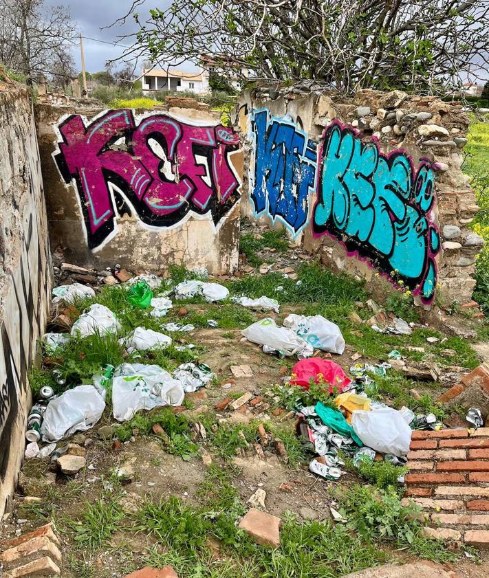 Imagen secundaria 2 - Botellas, plásticos y cristales acumulados en las ruinas donde jóvenes hacen botellón. 