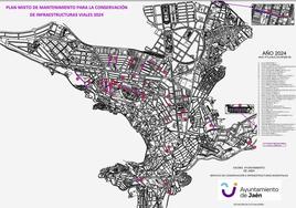 Mapa de actuación en las infraestructuras viales del Ayuntamiento de Jaén para este año.