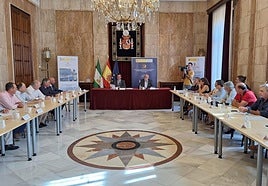 Regantes reunidos, el pasado miércoles, en la Subdelegación con Seiasa.