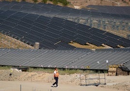 Los módulos de placas solares ya instalados en la gran planta fotovoltaica de Iberdrola, entre Cacín y Ventas de Huelma.