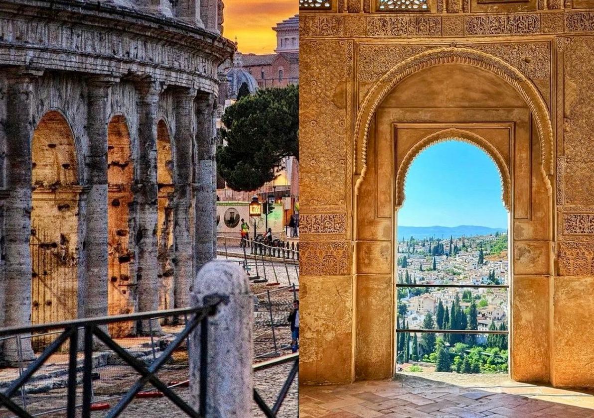 El Coliseo de Roma y la Alhambra de Granada.