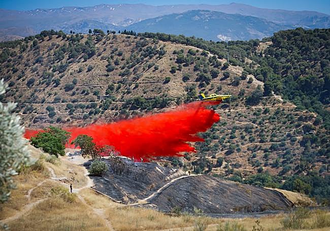 Una avioneta trabajando en la zona del fuego.