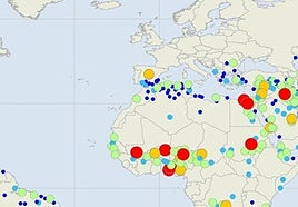 Mapa de las ciudades en riesgo por las altas temperaturas egún el informe de la NASA