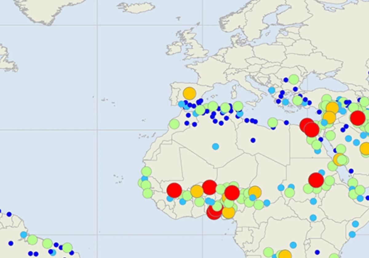 Mapa de las ciudades en riesgo por las altas temperaturas egún el informe de la NASA