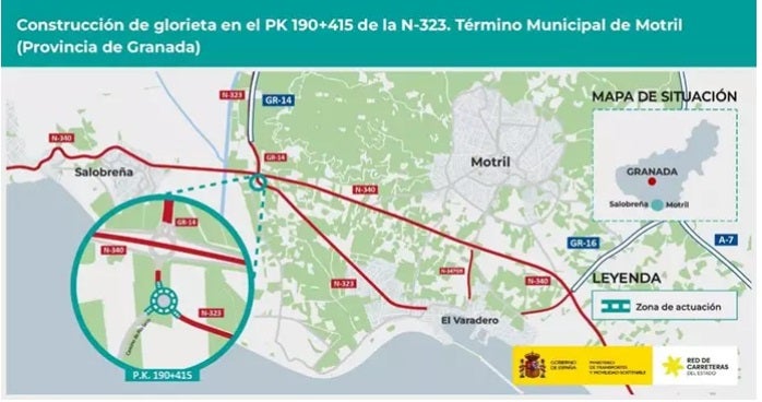 Transportes aprueba el proyecto de construcción de una glorieta en la N-323, entre Motril y Salobreña.