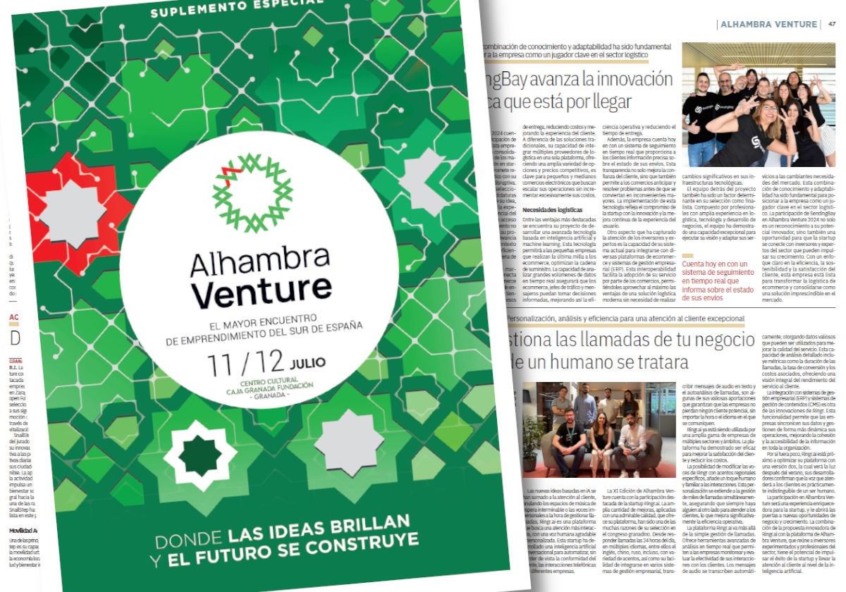 Portada del suplemento especial, sobre otro ejemplar abierto con los contenidos de las startups finalistas.