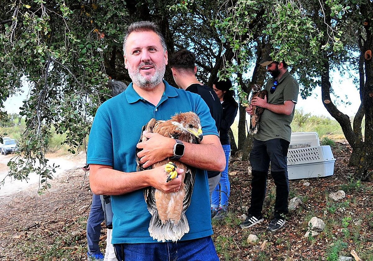 Cría de un águila imperial en Granada.