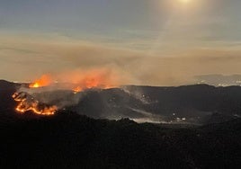 Imagen del incendio en la Sierra de Andújar de madrugada.