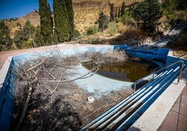 Restos de poda y ramas se acumulan en la piscina en la que desembocaban las pistas blandas como medida de seguridad ante el fuego.