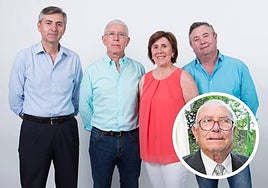 De izquierda a derecha: Jesús García, Antonio García, Mercedes García y Miguel García. En detalle: su padre y fundador, Miguel García.