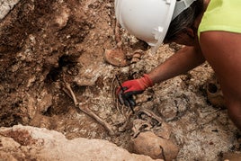 Excavación de los restos en la fosa.