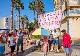 María Jesús, encadenada a una palmera en señal de protesta.