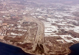 Imagen aérea, de archivo, del delta del Andarax, en la que se divisan algunas de las superficies invernadas de la margen izquierda afectada.