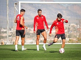 Miguel Rubio, Corbeanu y Manu Trigueros, en la sesión.