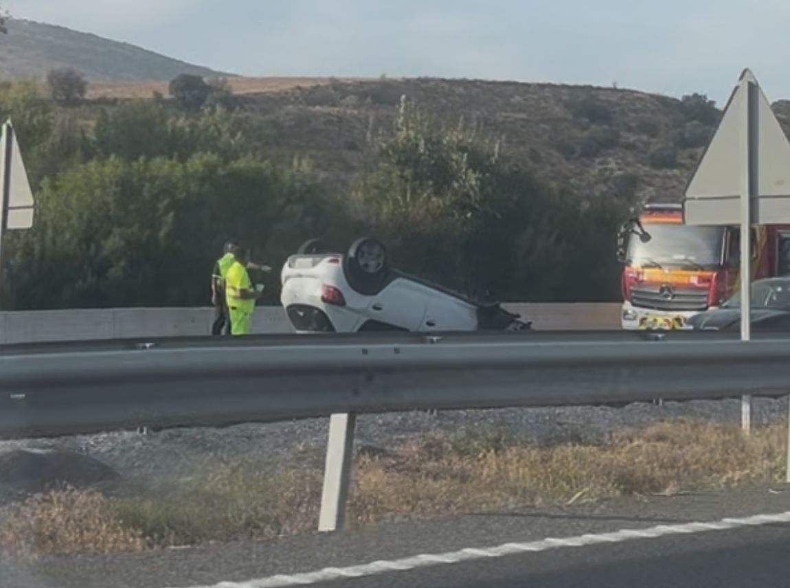 Imagen del vehículo que ha volcado en la A-44.