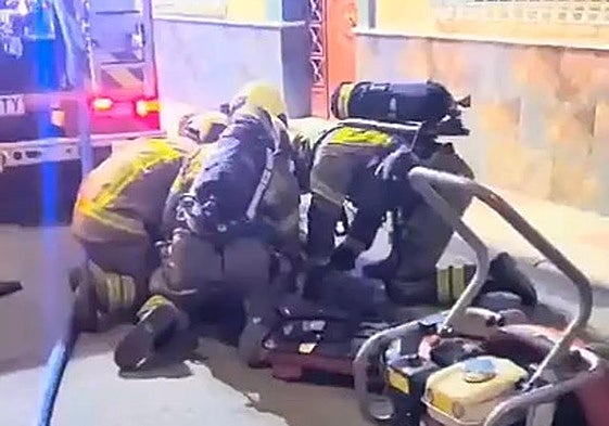 Bomberos de Granada intantan salvar a un gato tras un incendio.