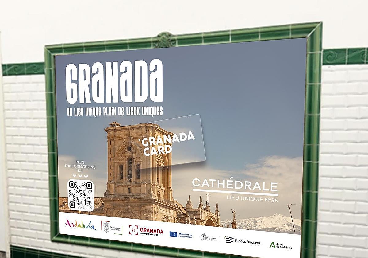Carteles promocionales de la Granada Card en em metro de París.