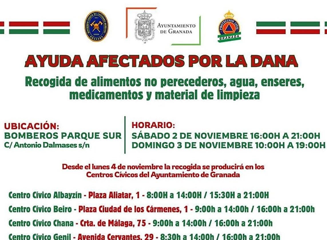 Los ocho centros de Granada donde llevar ayuda para Valencia