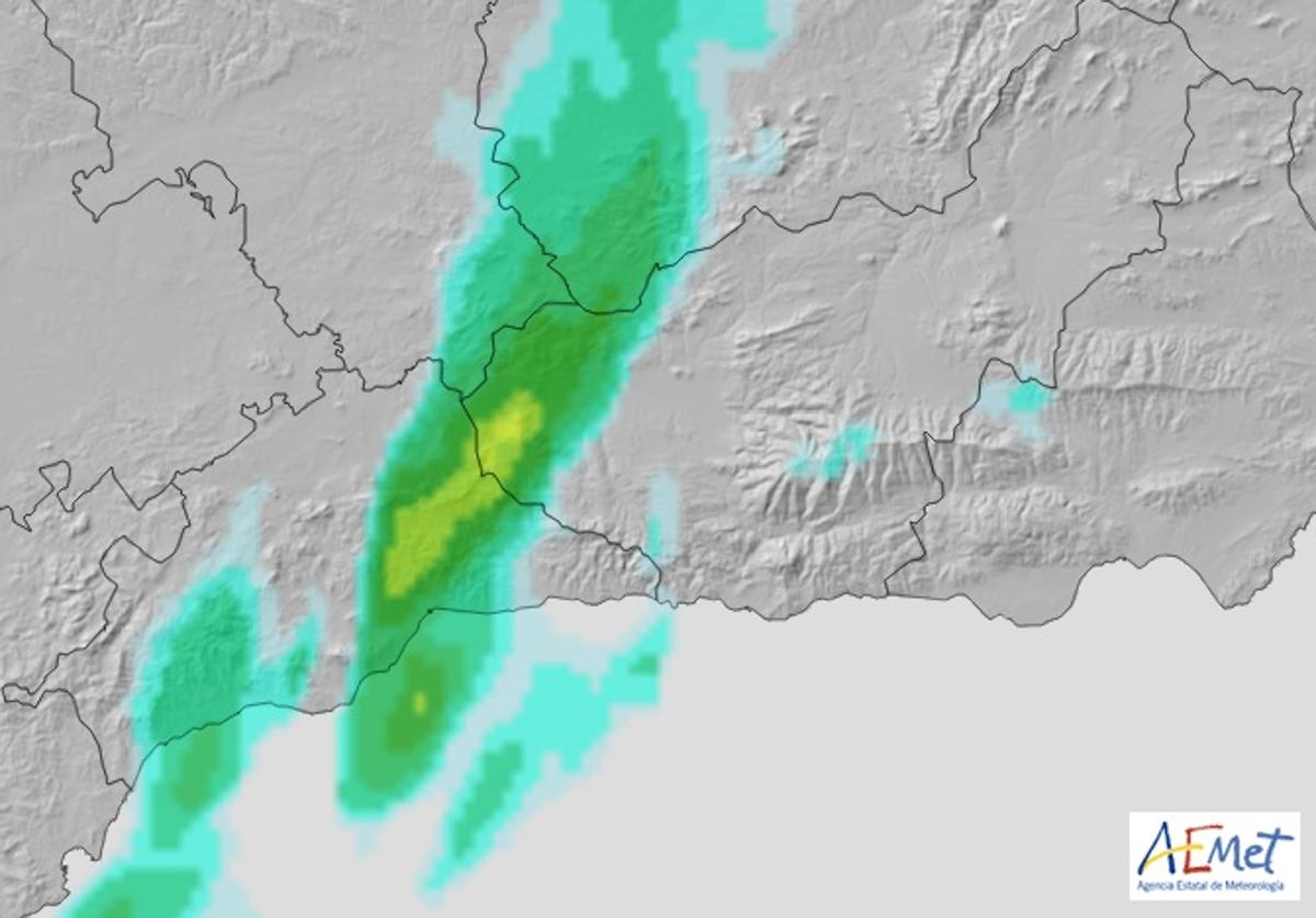 Lluvias en Andalucía para esta tarde de acuerdo con el modelo Harmonie de la Aemet.